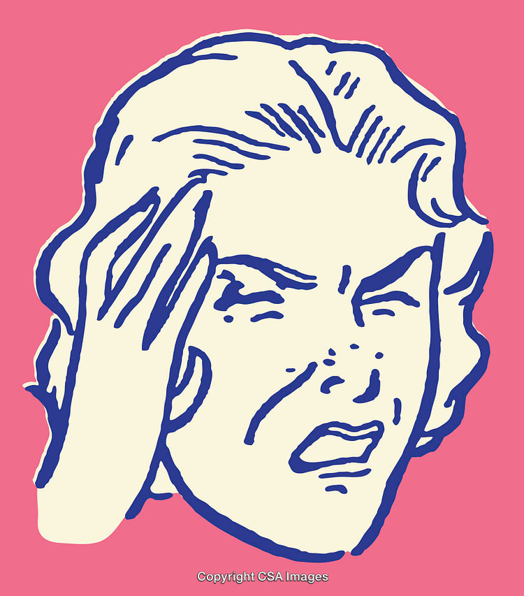 Colorful Line Art Illustration of a Distressed Face on Pink Background