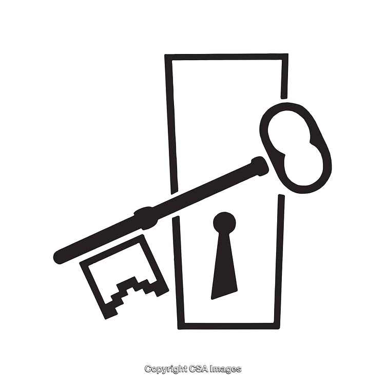Black and White Illustration of Key and Lock Design