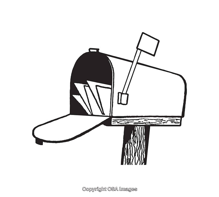 Black And White Line Art of an Open Mailbox Sending Letters