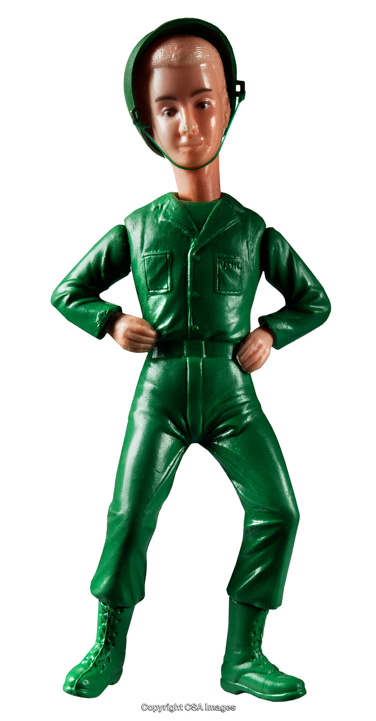Vintage Green Plastic Soldier Toy Figure in Military Uniform