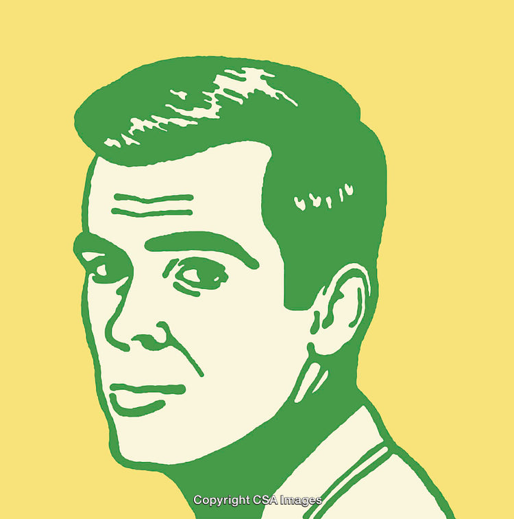 Retro Style Graphic of a Contemplative Man in Bold Colors