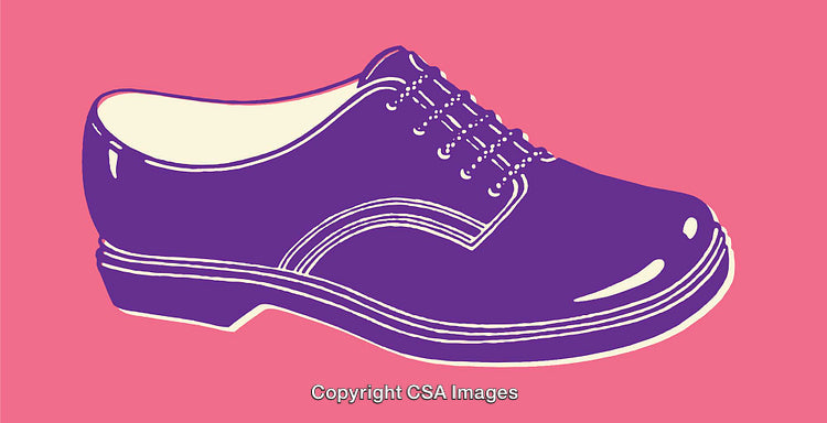 Purple Casual Shoe Illustration on Vibrant Pink Background in Line Art Style