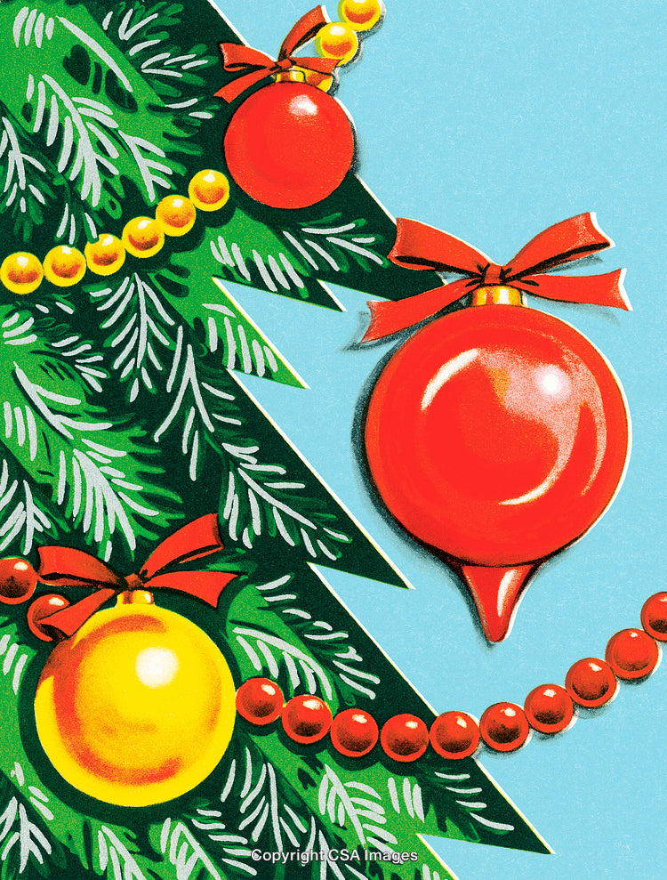 Decorative Ornaments and Garland on a Vibrant Christmas Tree Illustration