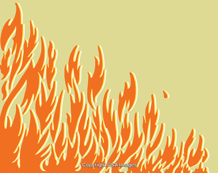 Abstract Orange Flames Against Light Green Background in Minimalist Style Artwork