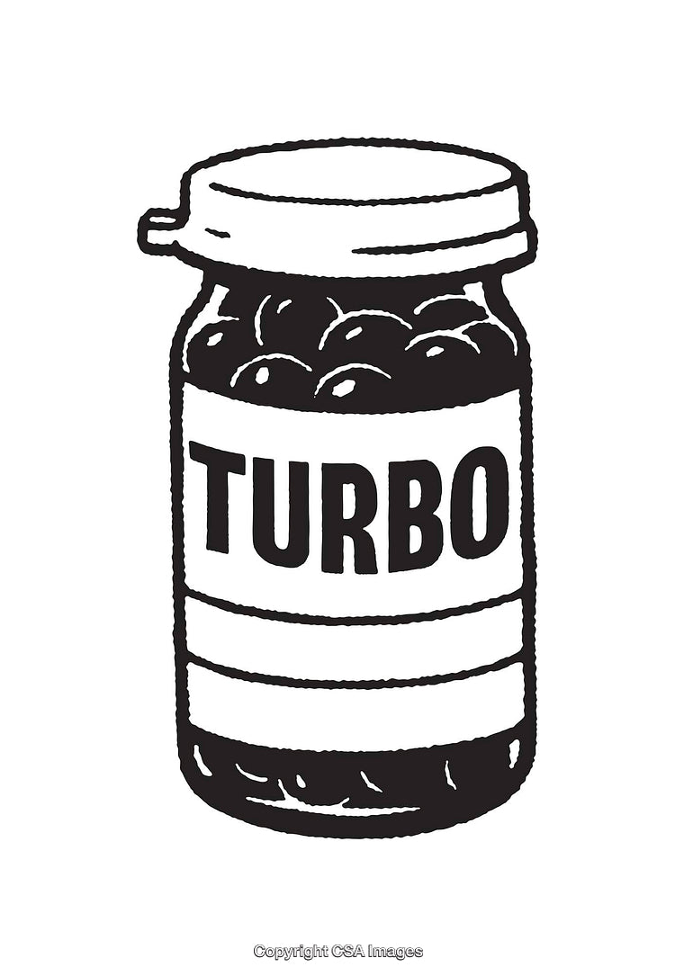 Black and White Line Art Illustration of a Jar Labeled 'Turbo'