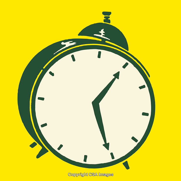 Minimalist Line Art Alarm Clock on Vibrant Yellow Background
