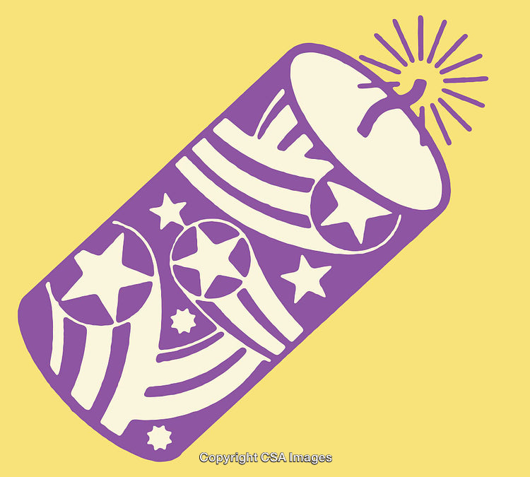 Stylized Illustration of a Decorative Firecracker with Stars and Stripes Pattern