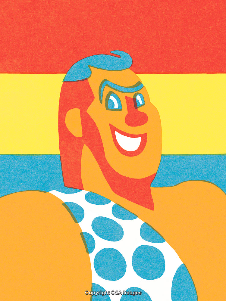 Colorful Cartoon Character Portrait on Striped Background with Retro Vibes