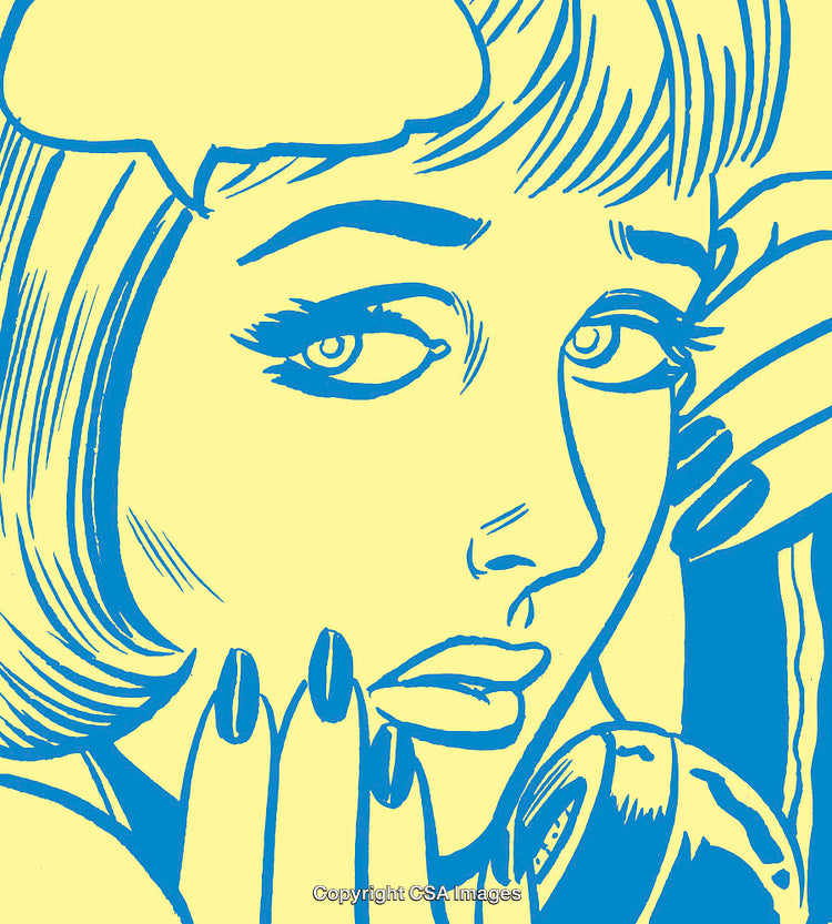 Pop Art Illustration of a Woman Expressing Concern While on a Telephone Call