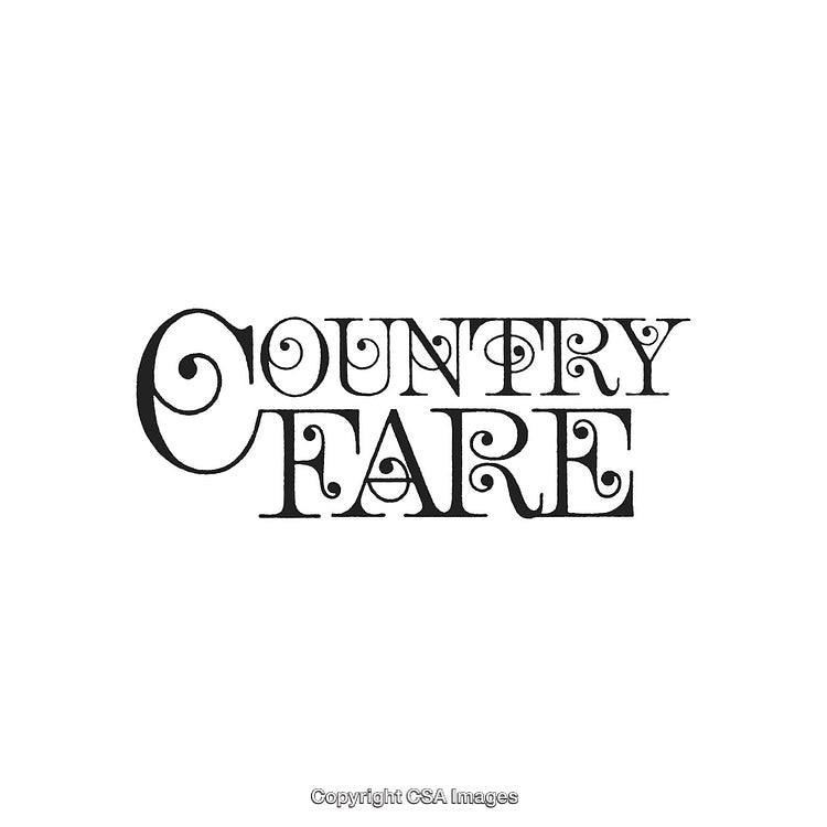 Vintage Country Fare Design with Decorative Typography on White Background