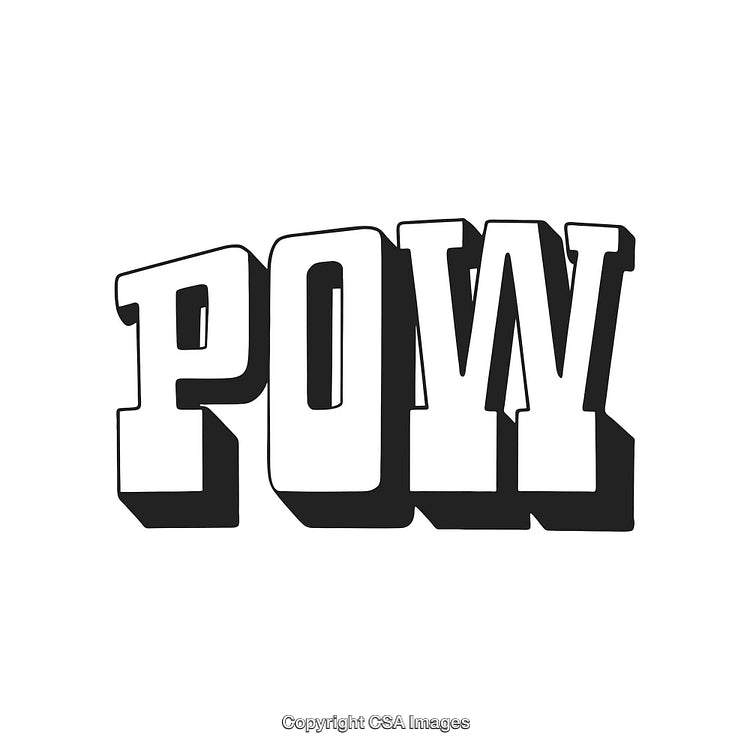 Bold Comic Style Text Typography Featuring the Word POW in Black and White