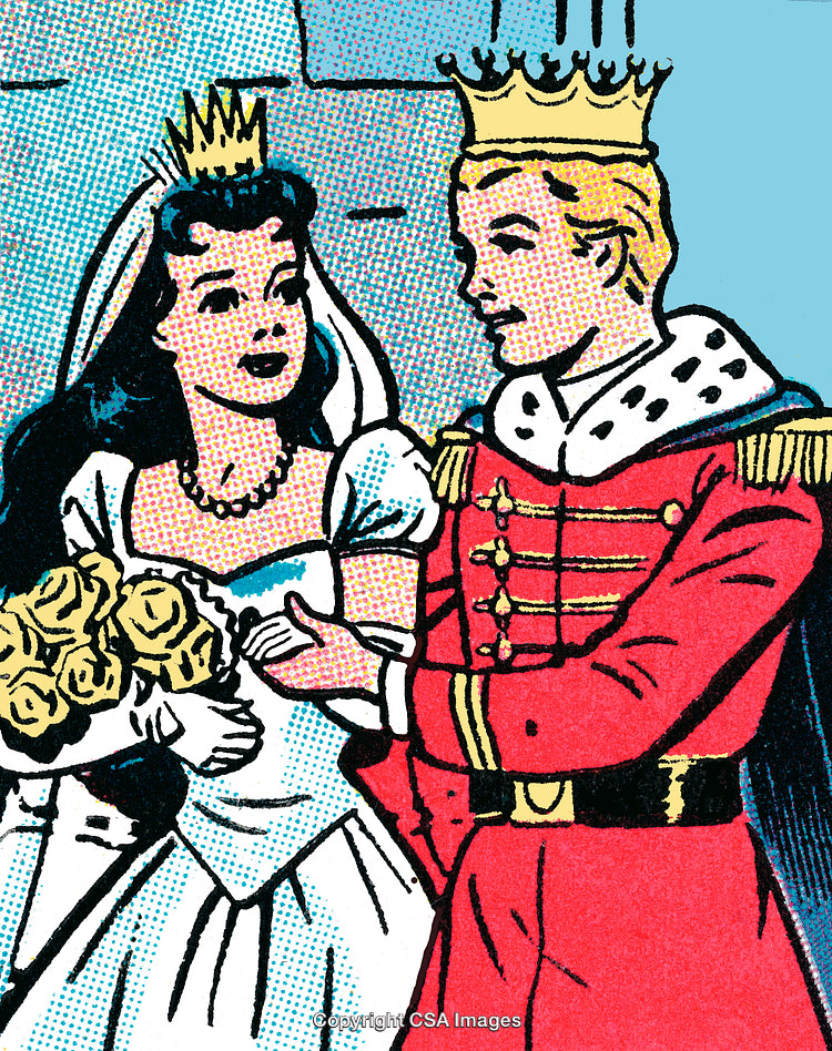 Fairytale Wedding of Royal Couple in Comic-Style Illustration