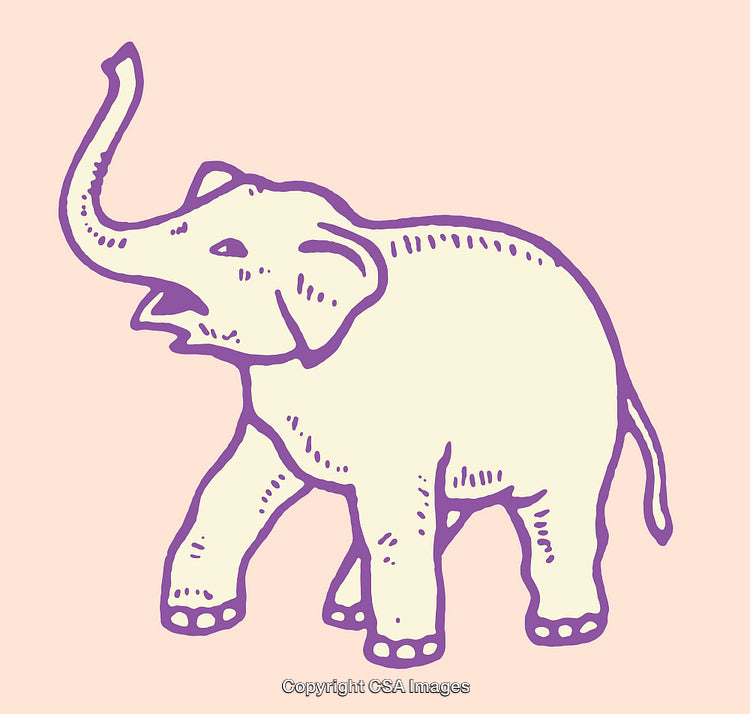 Cute Line Art Illustration of a Baby Elephant with Raised Trunk