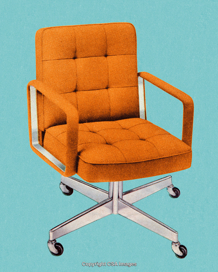 Modern Orange Office Chair With Metal Frame on Vibrant Turquoise Background