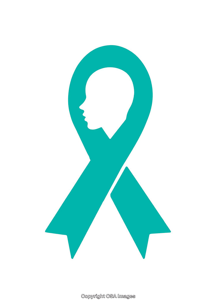 Teal Awareness Ribbon Incorporating a Human Silhouette Design
