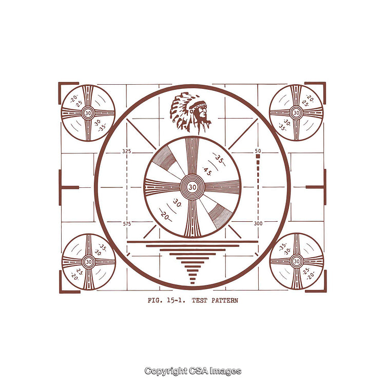 Retro TV Test Pattern Illustration with Geometric Shapes and Icons