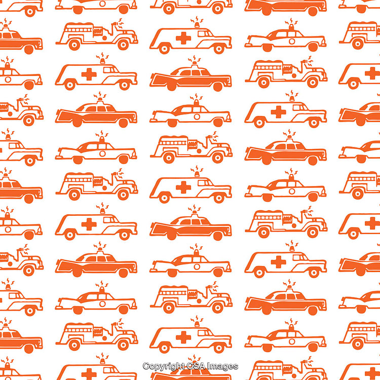 Orange Emergency Vehicle Pattern with Ambulances and Fire Trucks
