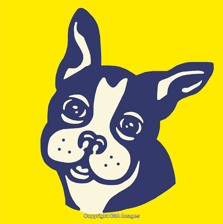 Bright Graphic Illustration of a Smiling Dog on Vibrant Yellow Background