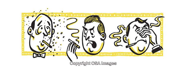 Humorous Color Illustration Depicting Smoking-Related Reactions and Emotions