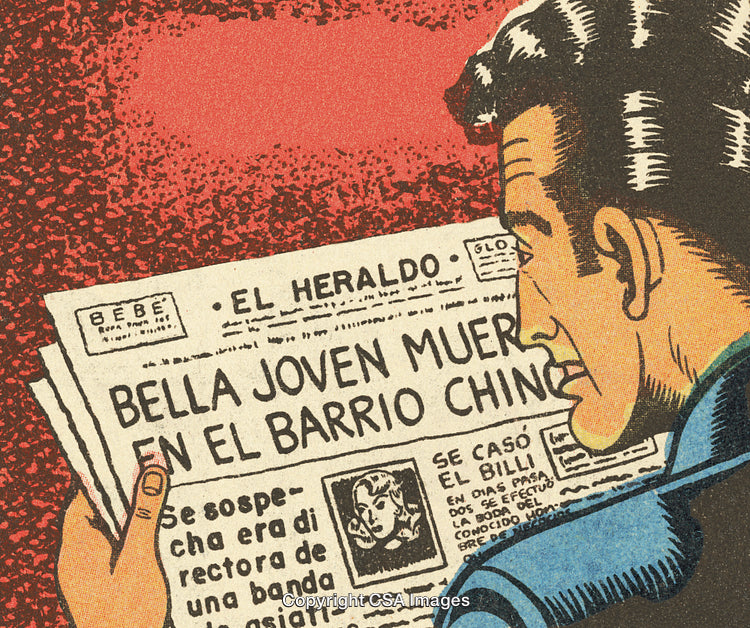 Vintage Illustration of Man Reading a Dramatic Newspaper Headline