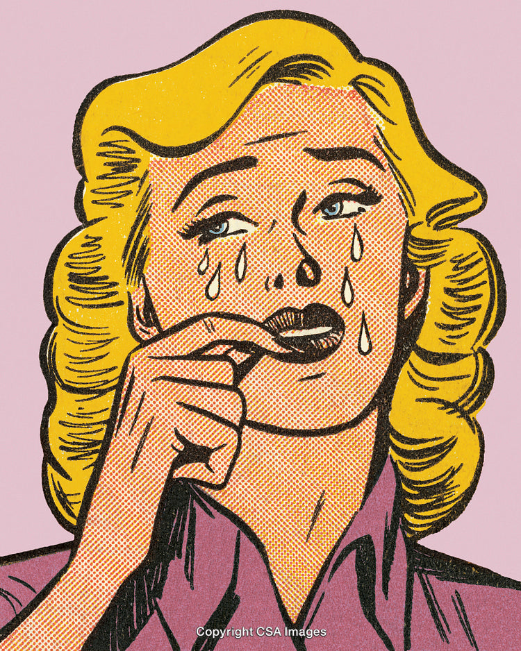 Colorful Comic Style Illustration of Emotional Woman in Pop Art Style