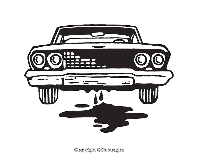 Vintage Car Line Art Illustration With Oil Spill Detailing