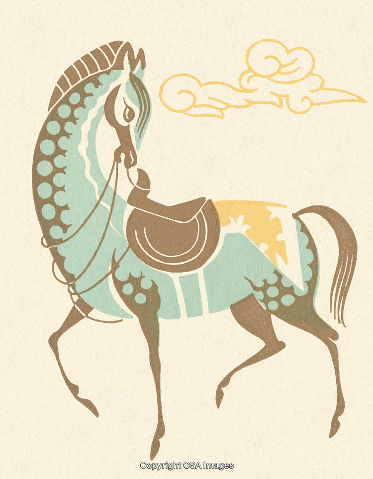 Artistic Illustration of a Decorated Horse in a Traditional Style Design