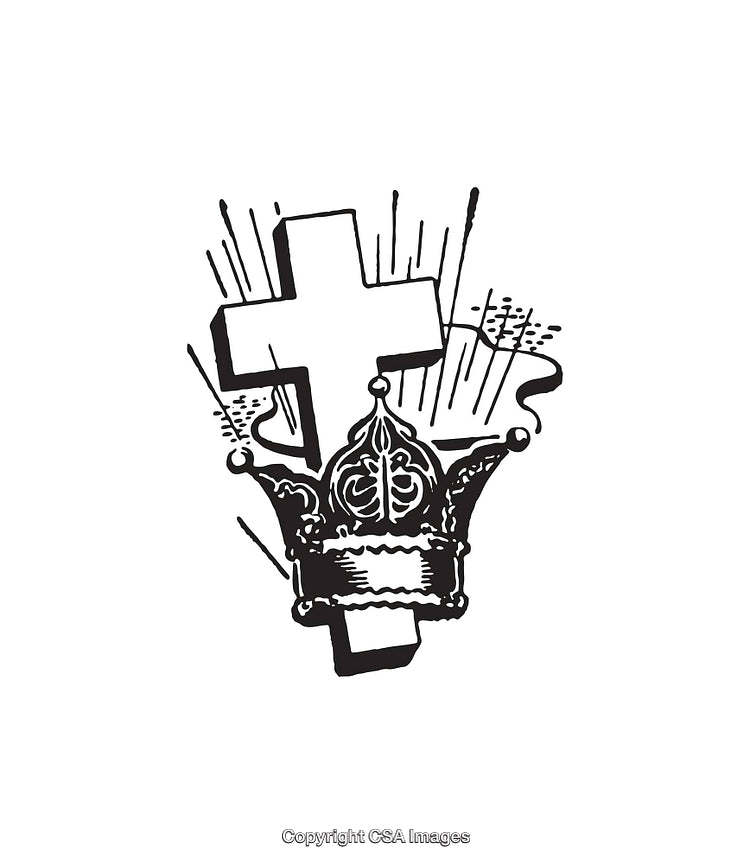Illustration of a Cross and Crown with Decorated Elements