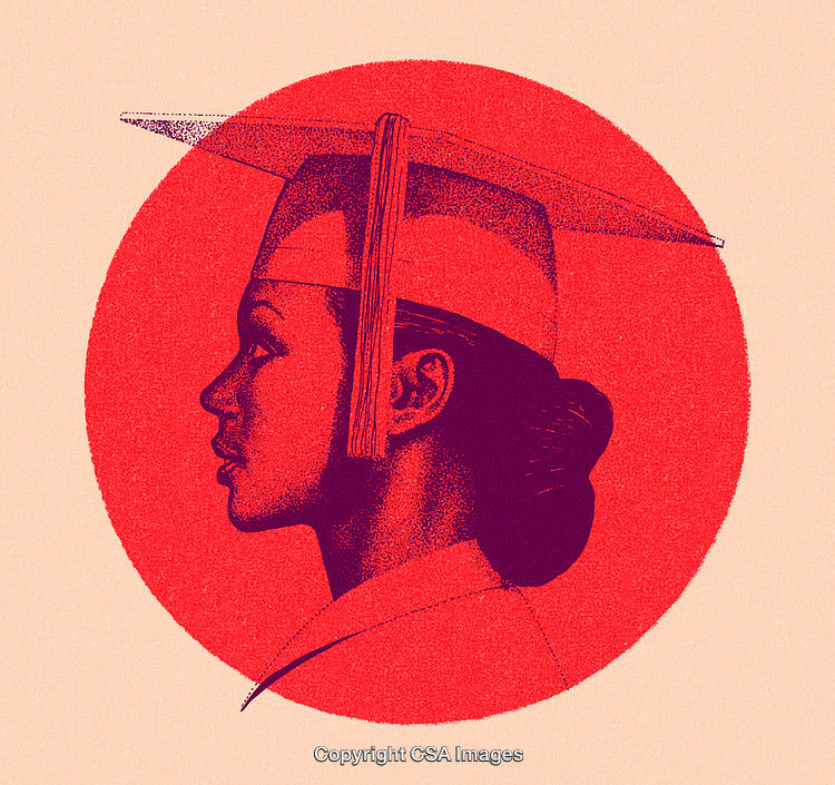 Artistic Profile View of Graduate with Cap Against Circle Background