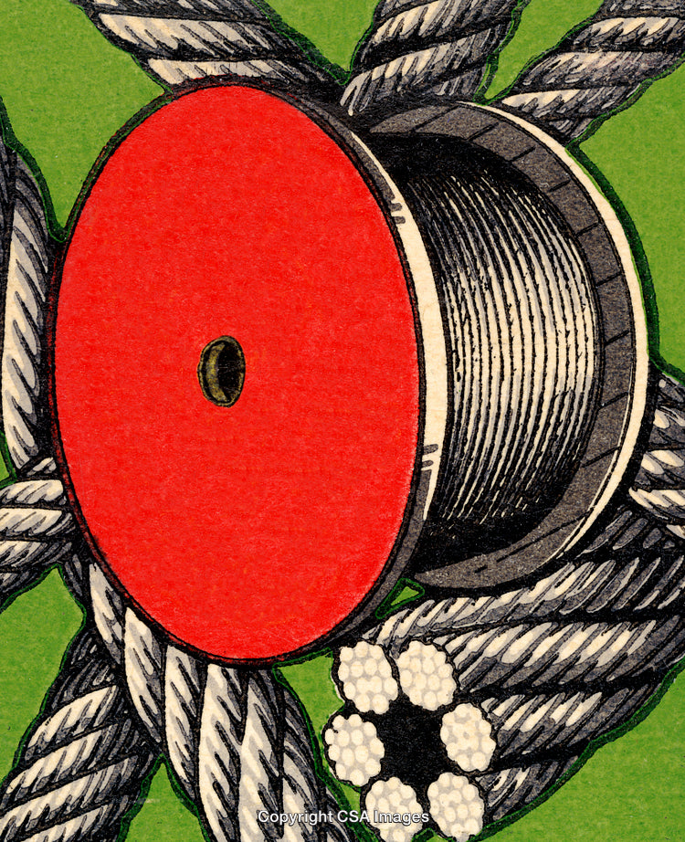 Stylized Illustration of Rope and Pulley Mechanism on a Green Background