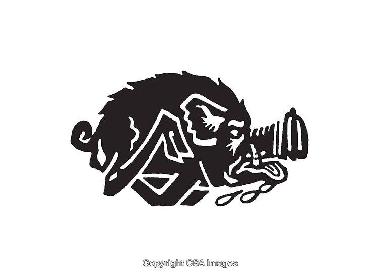 Stylized Black and White Line Art Illustration of a Wild Boar