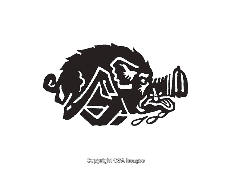 Stylized Black and White Line Art Illustration of a Wild Boar