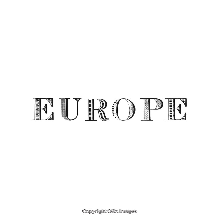 Intricate Black And White Typographic Design Spelling Europe With Unique Patterns