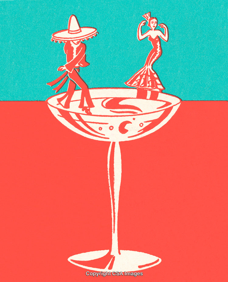 Mexican Themed Illustration With Dancing Figures in A Decorative Glass