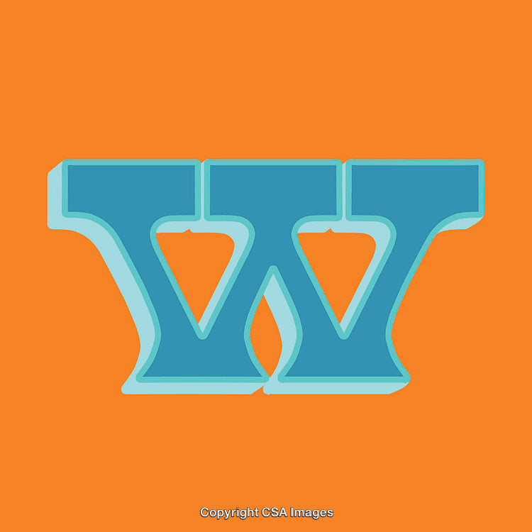 Stylized Blue Letter W on Bright Orange Background