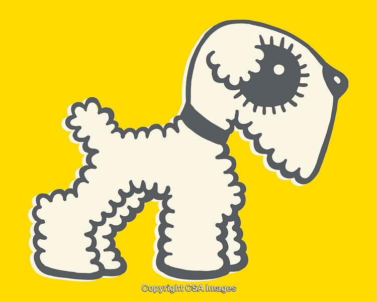 Playful Line Art Illustration of a Stylized Dog on Yellow Background