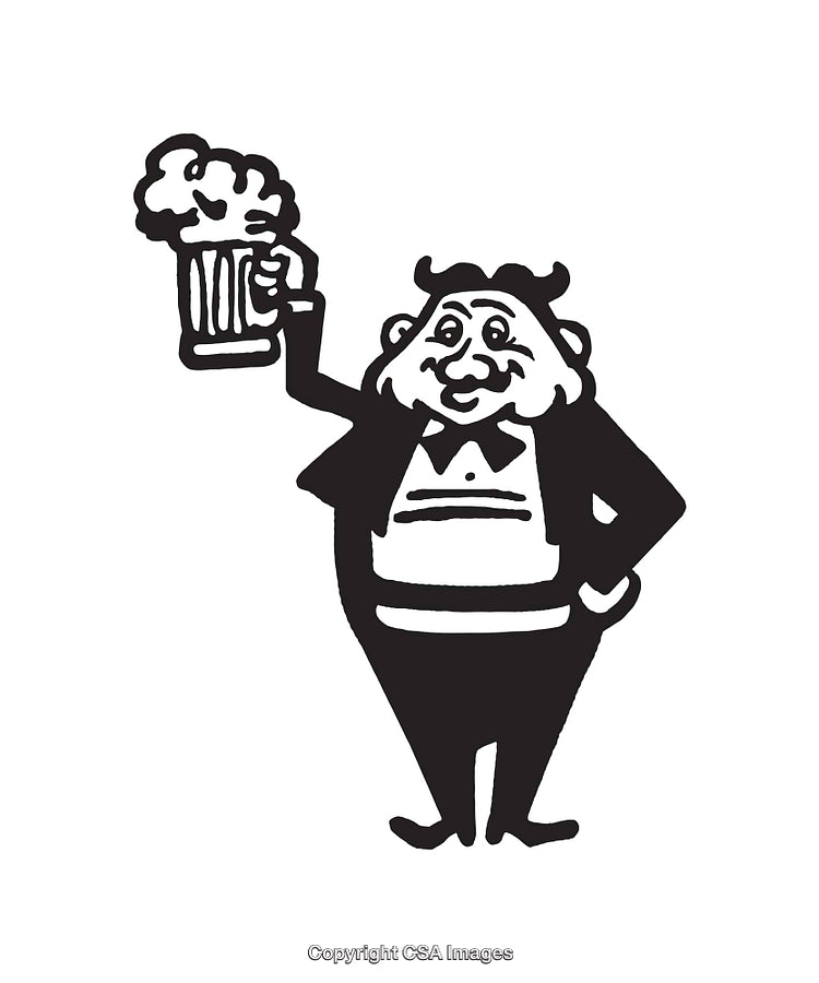 Cartoon Illustration of a Cheerful Man Holding a Glass of Beer
