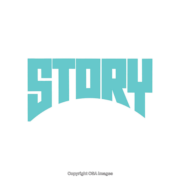 Illustration Featuring the Word 'Story' in Bold Aqua Typography
