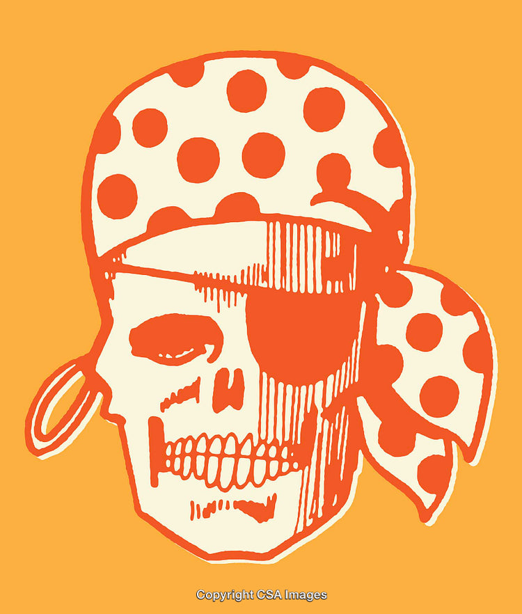 Skull and Crossbones Pirate Themed Vintage Line Art Illustration