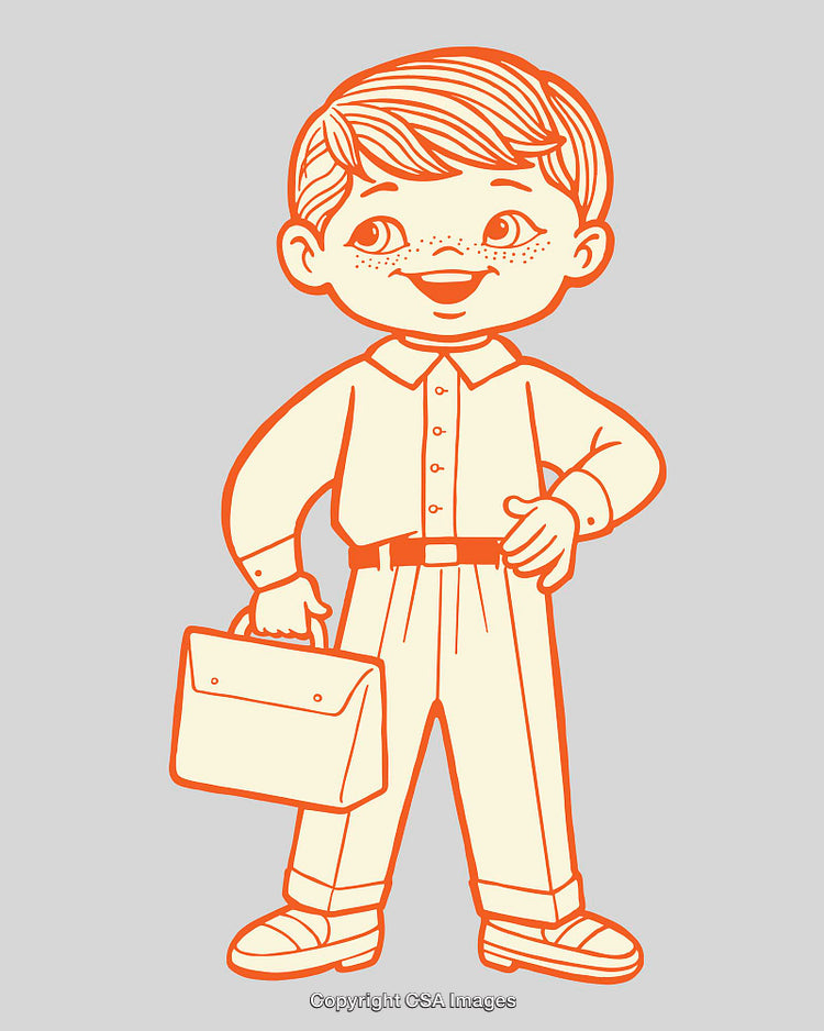 Retro Style Illustration of a Young Boy Holding a Briefcase