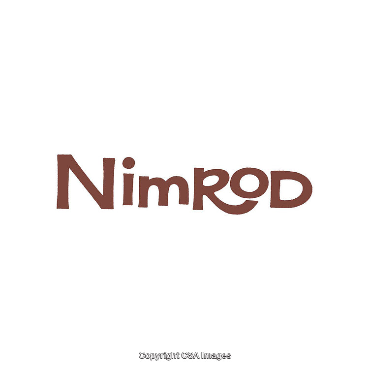 Stylized Brown Text of Nimrod on a White Background
