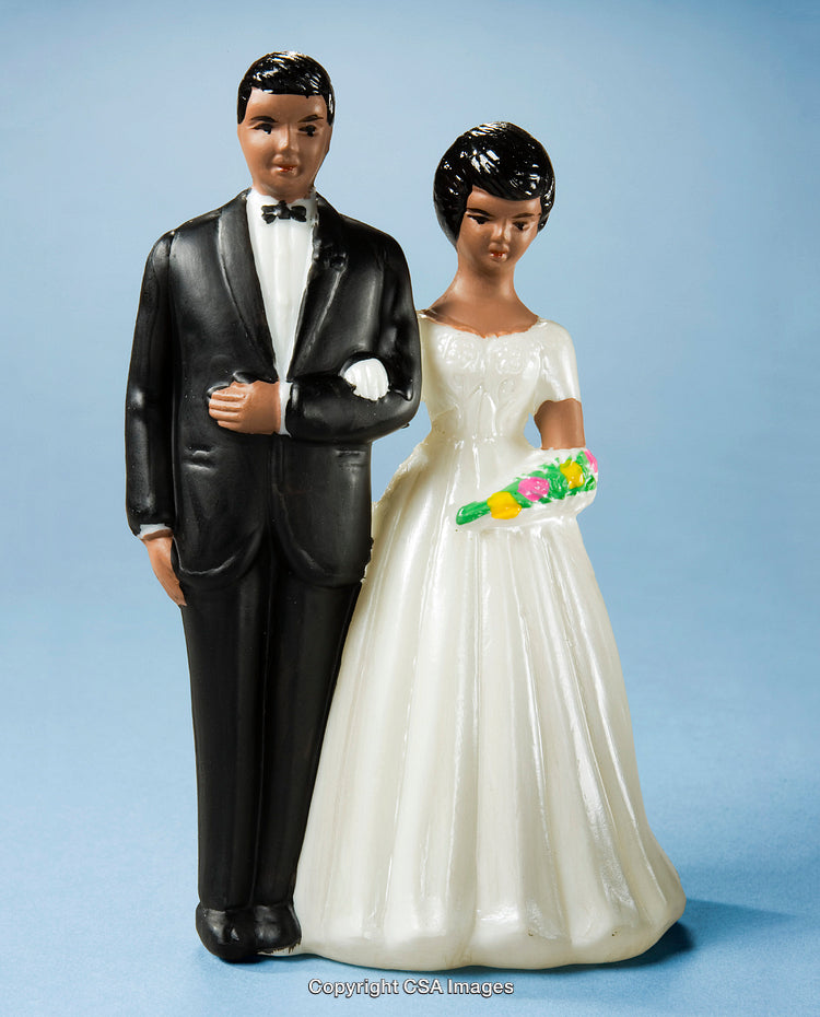 Vintage Wedding Figurine of Bride and Groom on Pastel Background