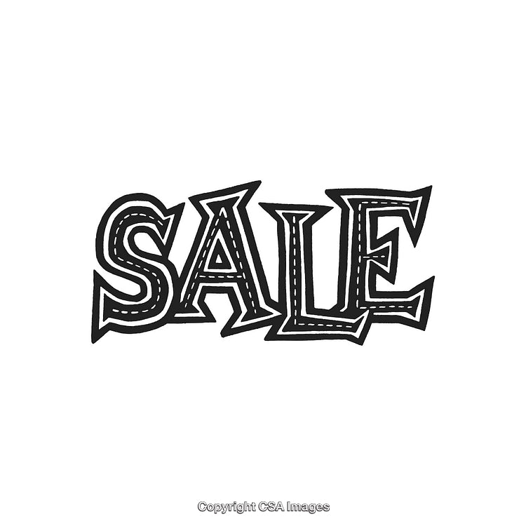 Retro-Styled Black and White Sale Sign with Bold Lettering Design