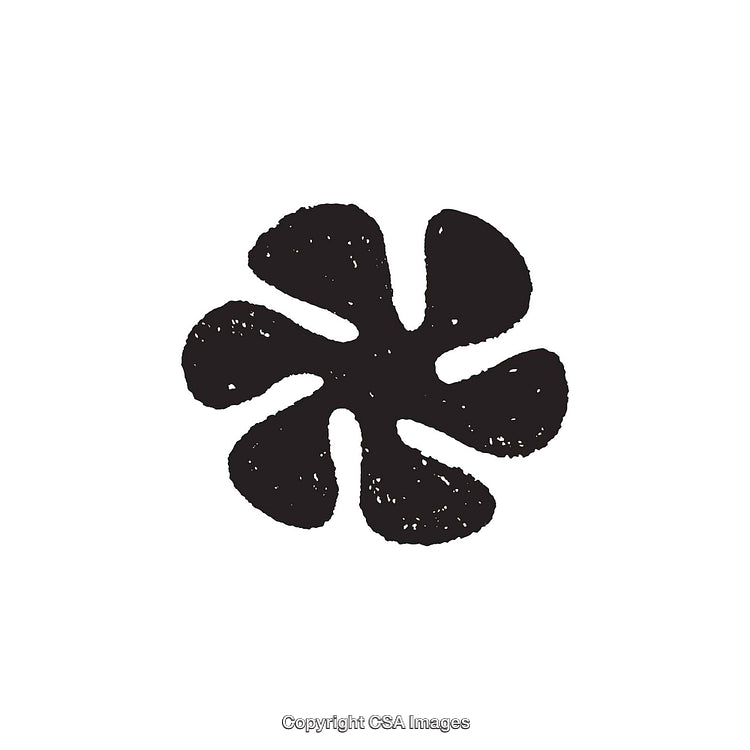 Black Ink Textured Floral Symbol on White Background