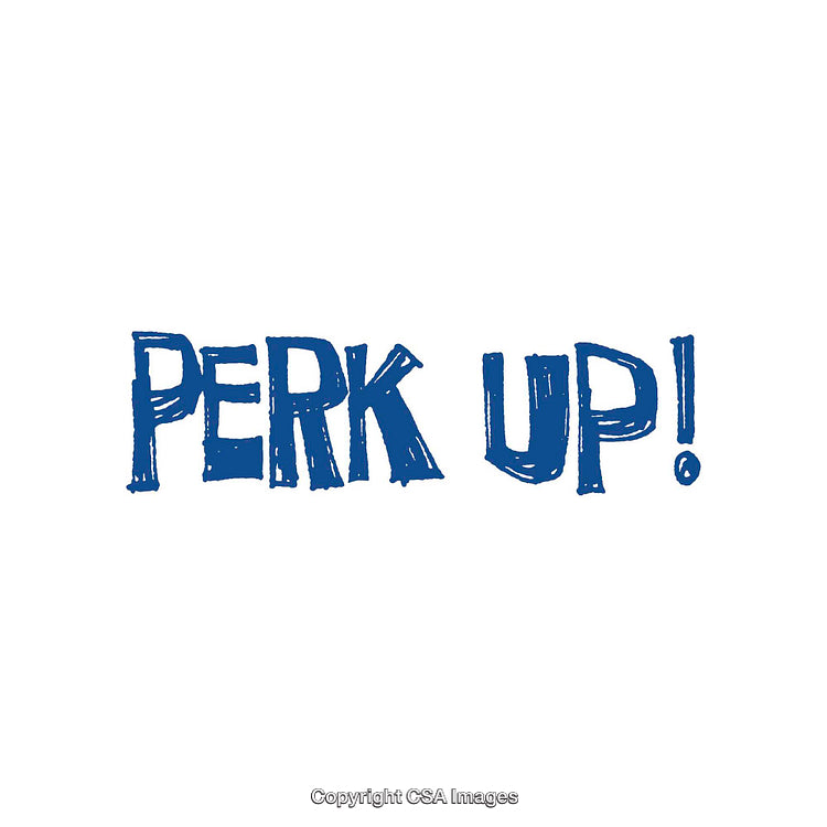 Bold Blue Perk Up Text on Minimalist White Background