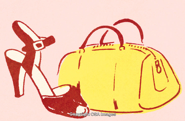 Stylized Illustration of Accessories Featuring a Yellow Bag and Red Heels