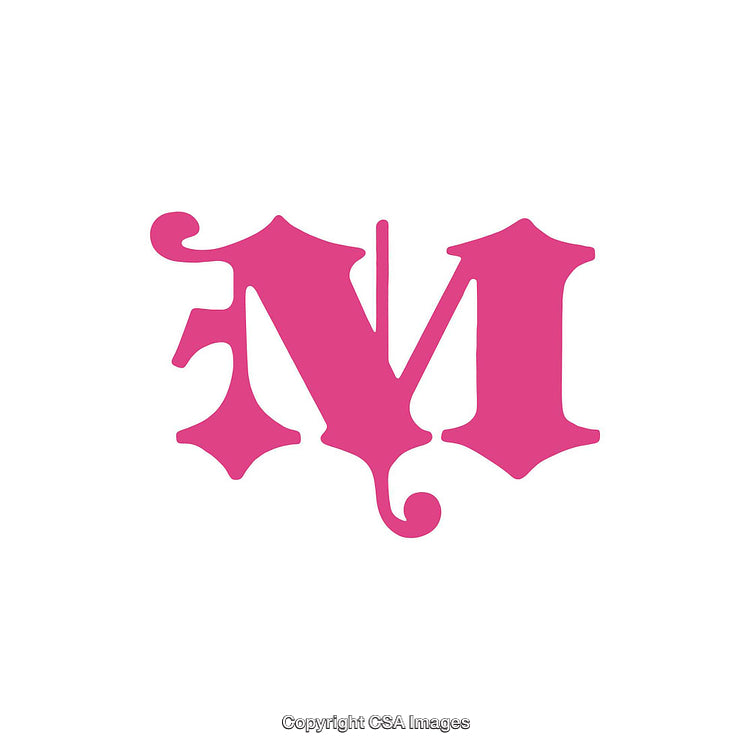Bold Pink Letter M in Ornamental Serif Typography