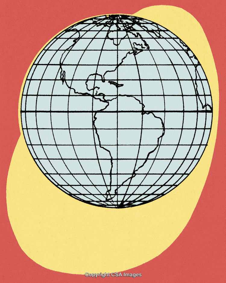 Illustrated Globe with Geographic Gridlines on Colorful Abstract Background