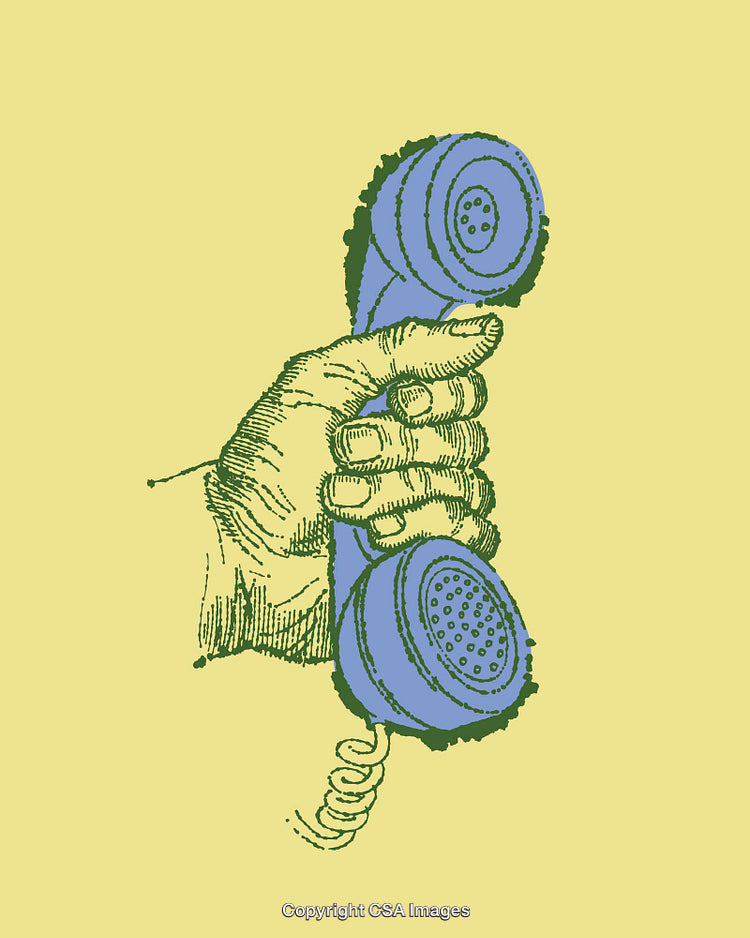Vintage Styled Hand Holding a Telephone Handset Line Art