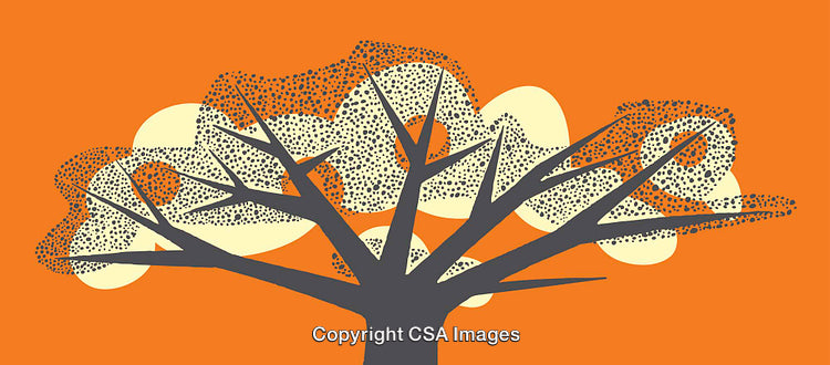 Colorful Abstract Illustration of a Tree on an Orange Background